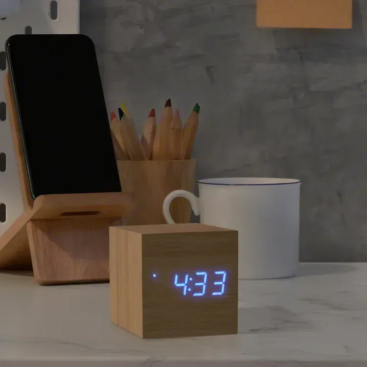Blue LED Cube Alarm Clock with USB — view 3