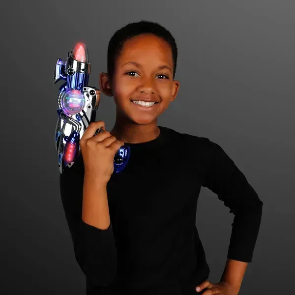 Blue Light Up Sound Effects Gun with Spinning Globe — view 3