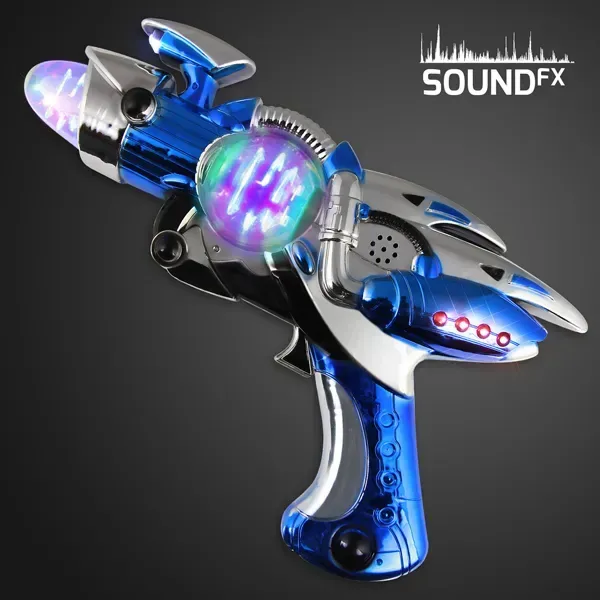 Blue Light Up Sound Effects Gun with Spinning Globe — view 4