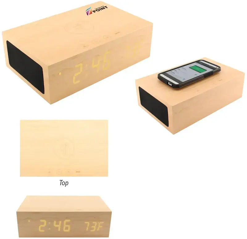 BlueSequoia Alarm Clock With Qi Charging Station And Wireless Speaker