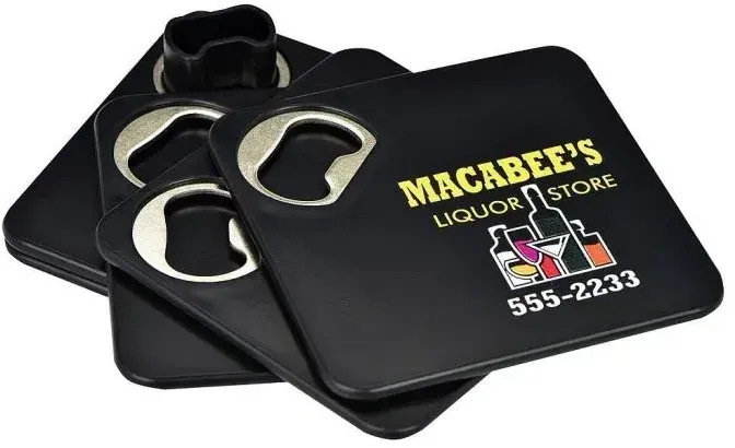 Custom Printed Bottle Opener Coaster Set