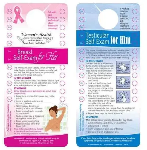 Breast/Testicular Self-Exam Two-Sided Shower Card Hanger (English)