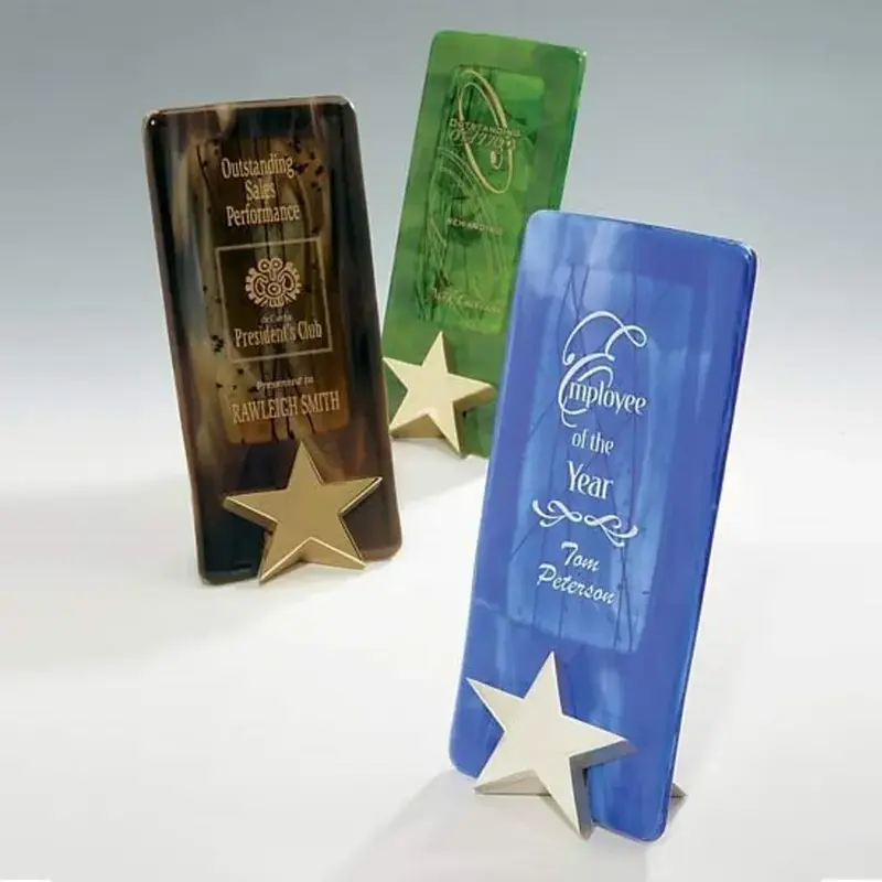 Marbleized Glass Star Award with Custom Logo Prompt and Responsive Customer Service Free 1 Colorfill