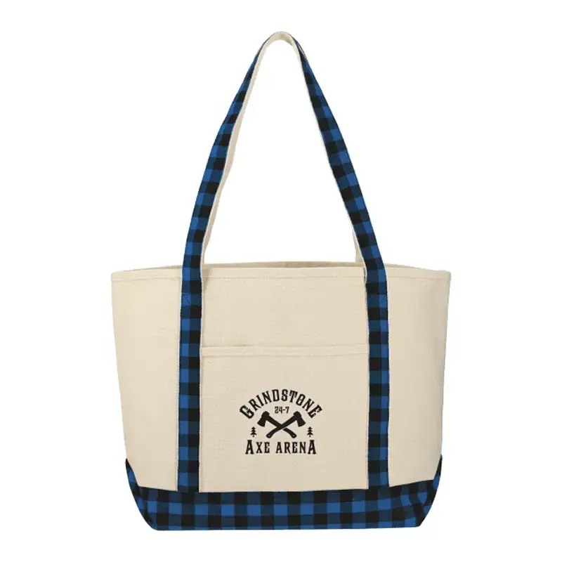 Custom Buffalo Plaid Cotton Boat Tote - 18oz
