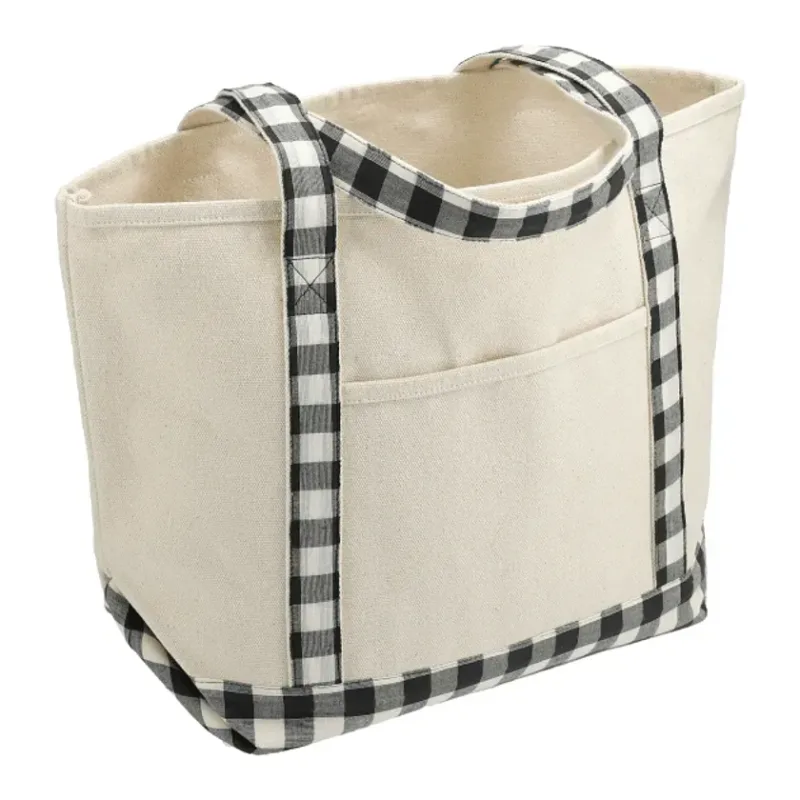 Custom Buffalo Plaid Cotton Boat Tote - 18oz — view 10