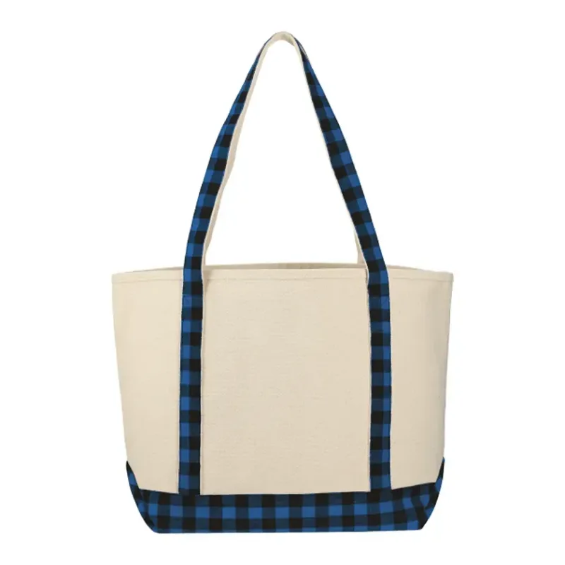 Custom Buffalo Plaid Cotton Boat Tote - 18oz — view 2