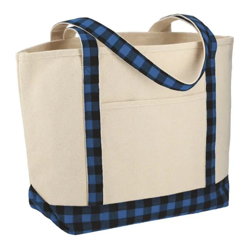 Custom Buffalo Plaid Cotton Boat Tote - 18oz — view 3