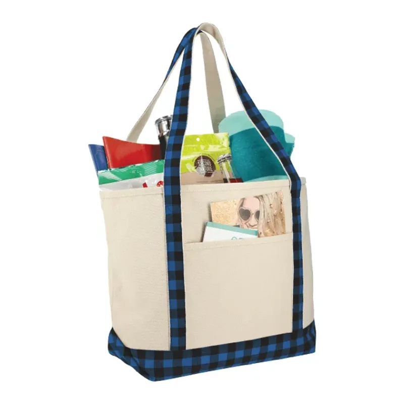 Custom Buffalo Plaid Cotton Boat Tote - 18oz — view 4