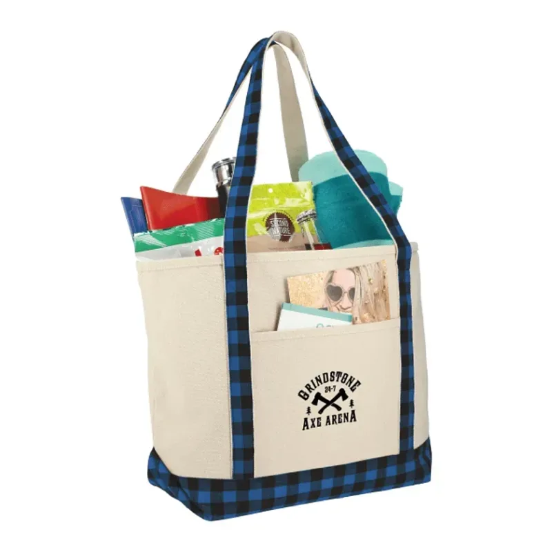 Custom Buffalo Plaid Cotton Boat Tote - 18oz — view 7