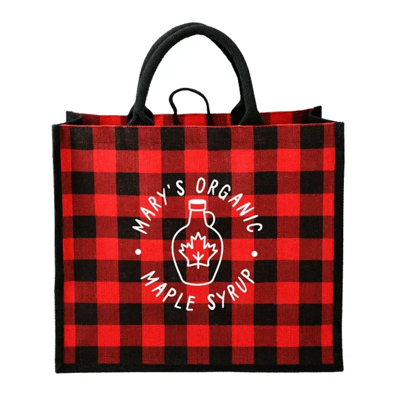 Custom Buffalo Plaid Jute Tote