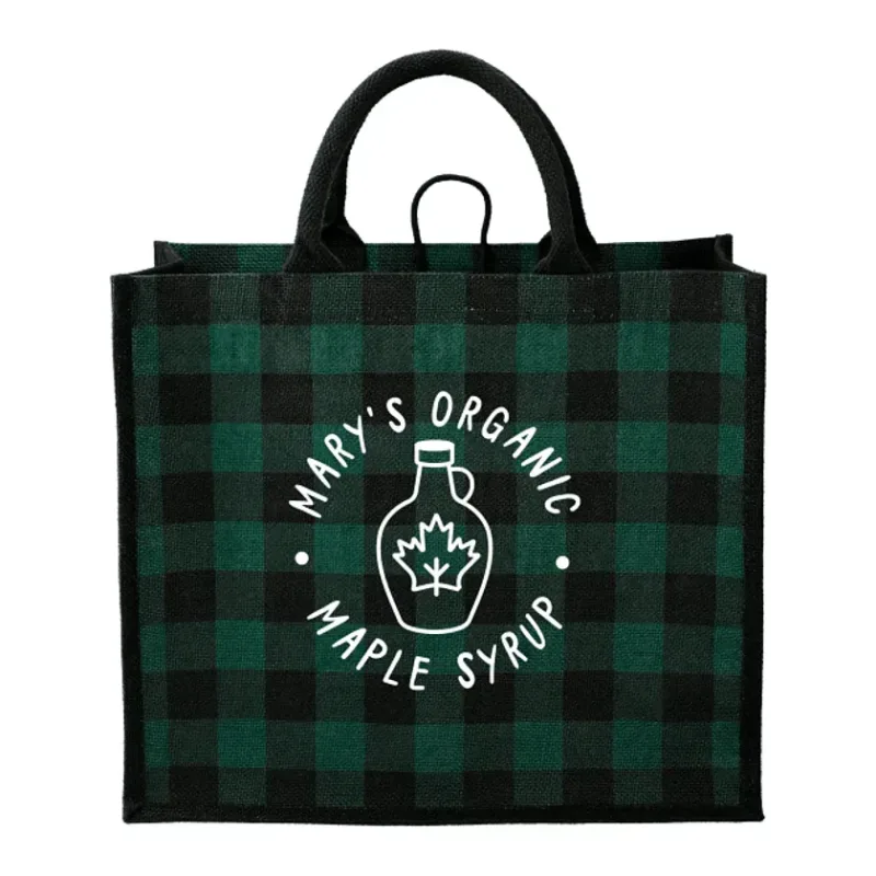 Buffalo Plaid Printed Jute Tote — view 3