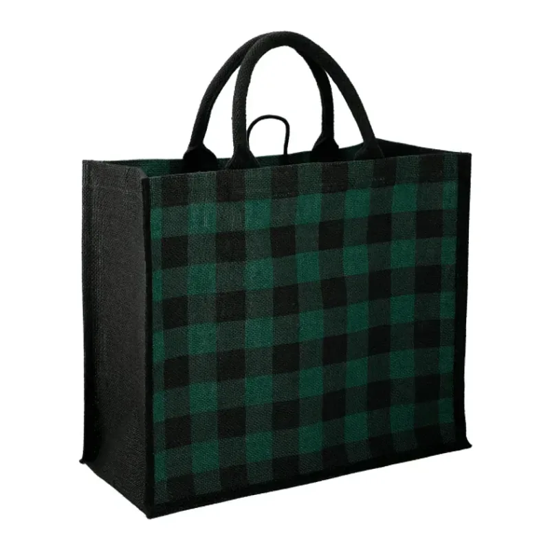 Buffalo Plaid Printed Jute Tote — view 4