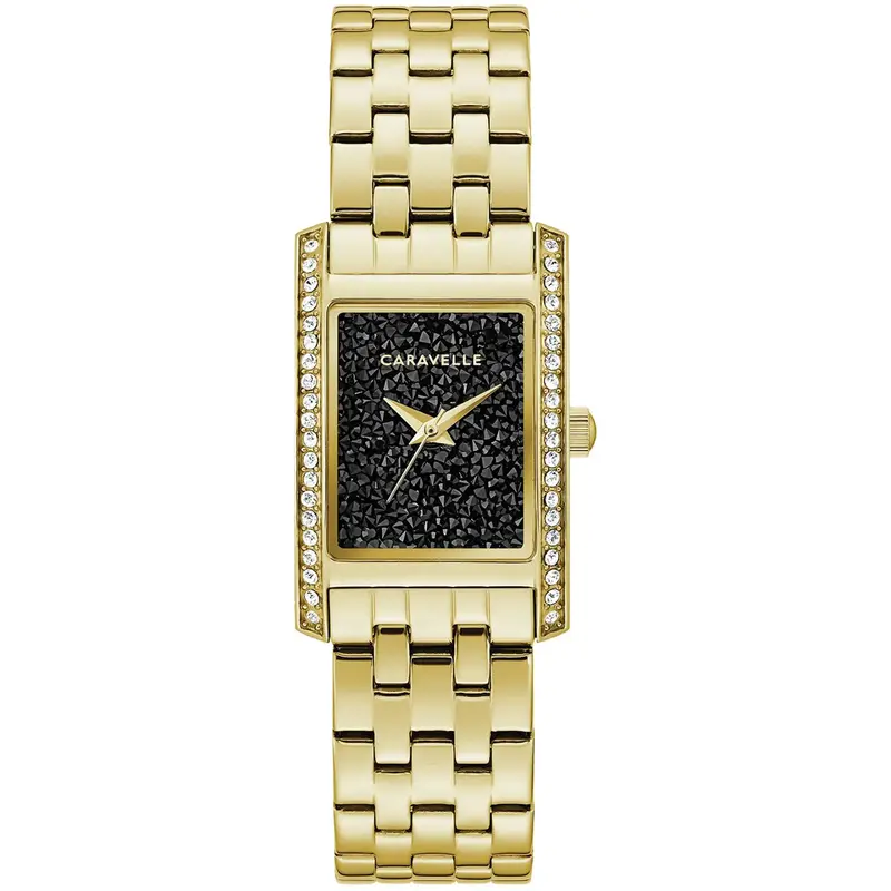 Bulova 44L253 Caravelle Ladies Bracelet from the Modern Collection- Gold Bracelet with Black Rock Crystal Dial