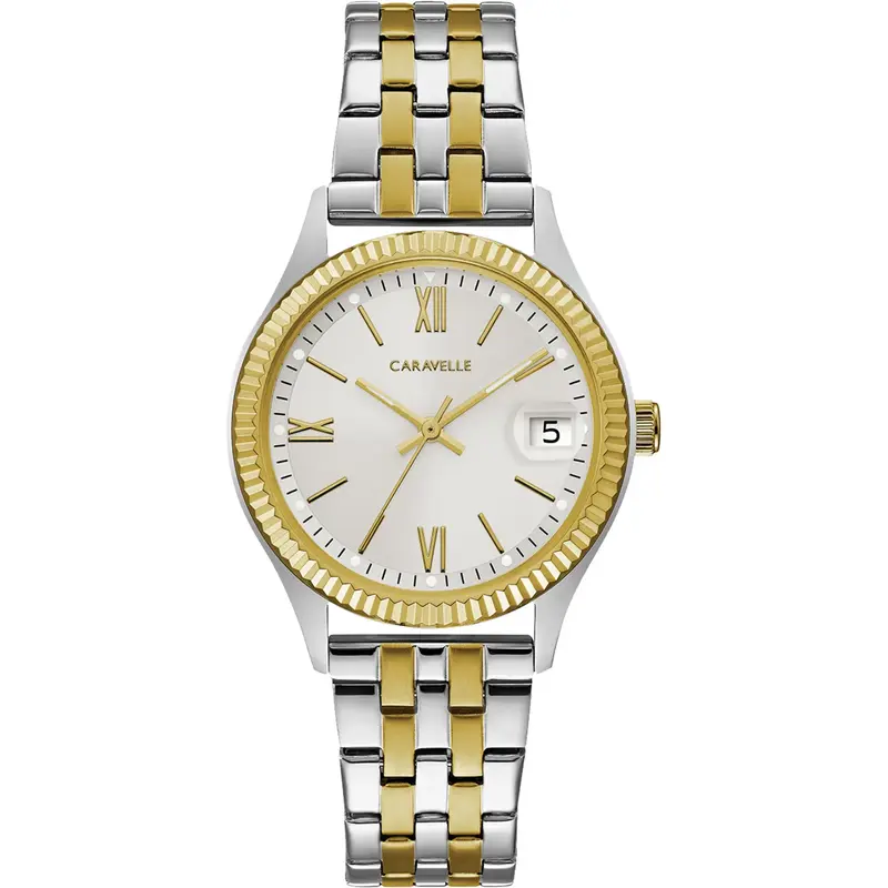 Bulova 45M112 Caravelle Women's Silver & Gold Tone Roman Numeral Bracelet Watch