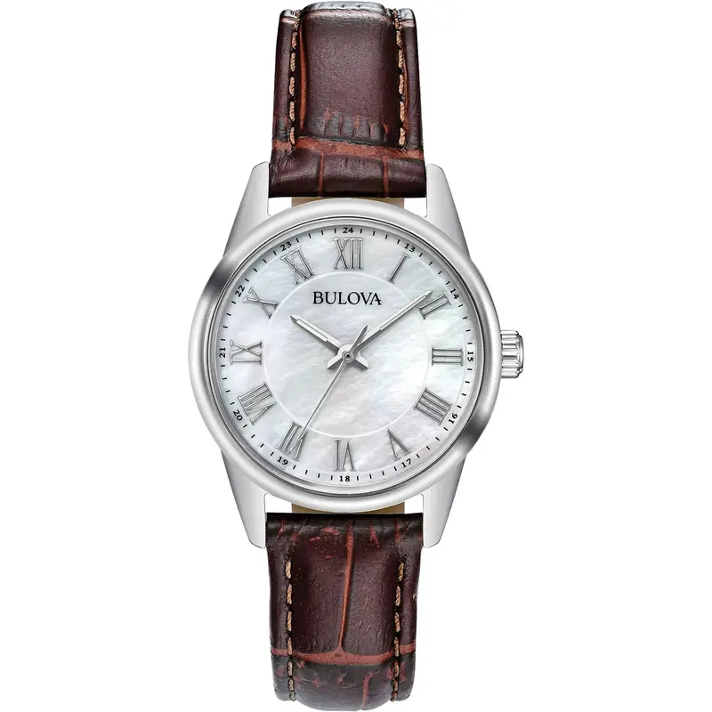 Bulova 96L271 Women's Brown Leather Strap Watch with Mother of Pearl Dial