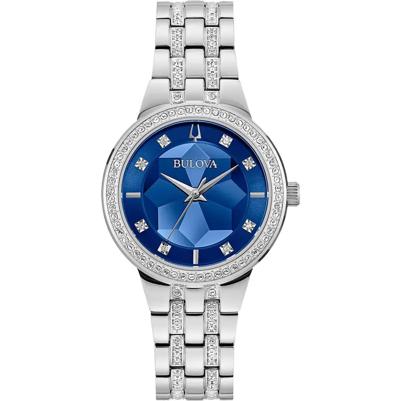 Bulova 96L276 Ladies Crystal Phantom Faceted Crystal Blue Dial Silver Bracelet