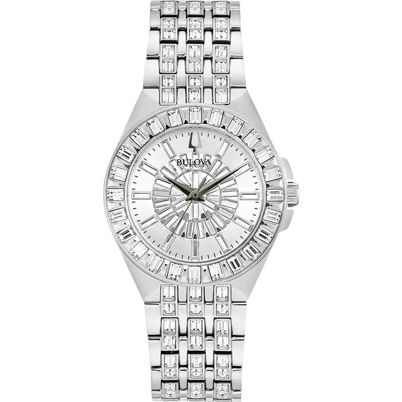 Bulova 96L278 Ladies Crystal Phantom Baguette Silver Bracelet