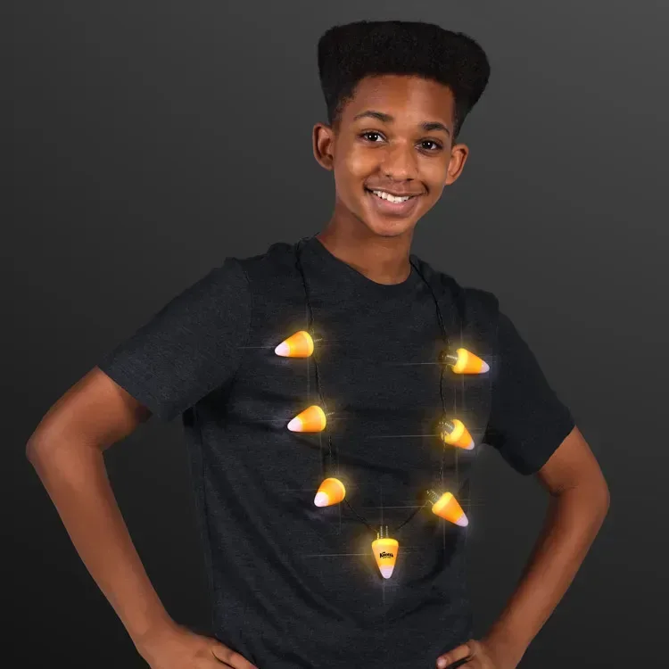 Candy Corn Lights Halloween Necklace — view 4