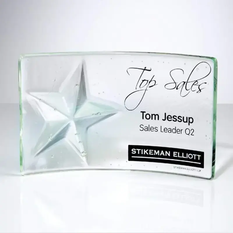 Custom Cast Glass Star Award with Logo Print