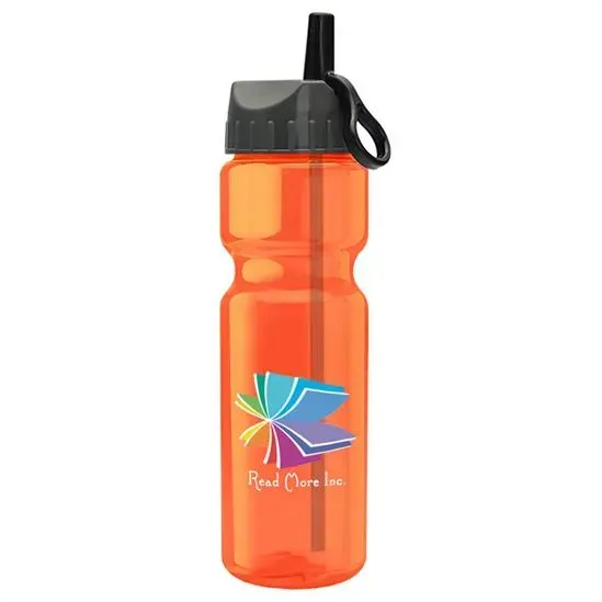 CustomLogo Bottle - 28 oz. Transparent with Ring Straw Lid