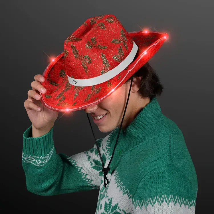 Christmas Cowboy Hats, Holly & Lights With Band — view 4