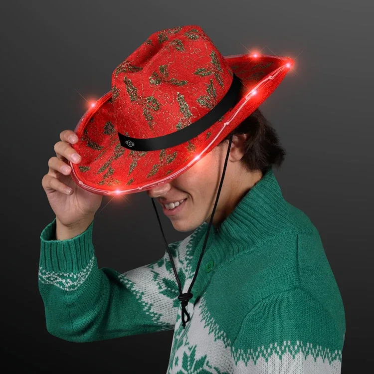 Christmas Cowboy Hats, Holly & Lights With Band — view 5