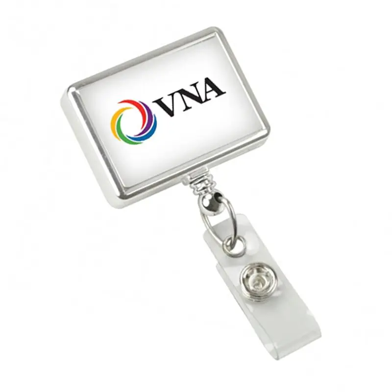 Chrome Rectangle Badge Reel w/Clear Vinyl Strap