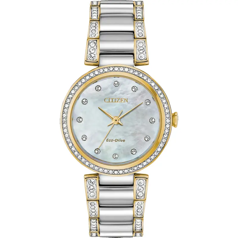 Citizen EM084458D Ladies' Silhouette Crystal Eco-Drive Watch, Two-tone with Silver-tone MOP Dial