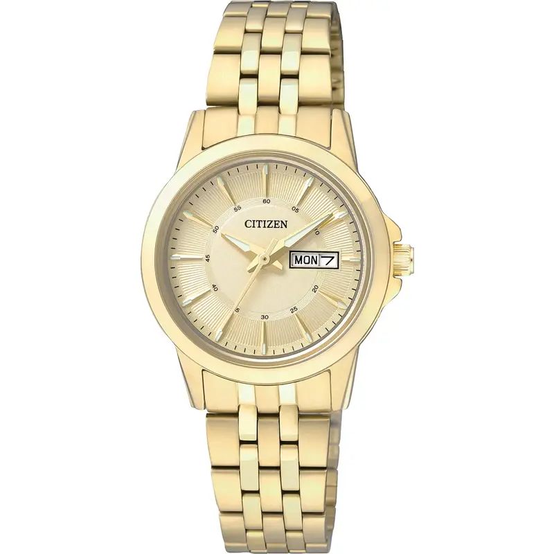 Citizen EQ060359P Ladies' Quartz Watch, Gold-Tone SS Case & Bracelet with Champagne Dial