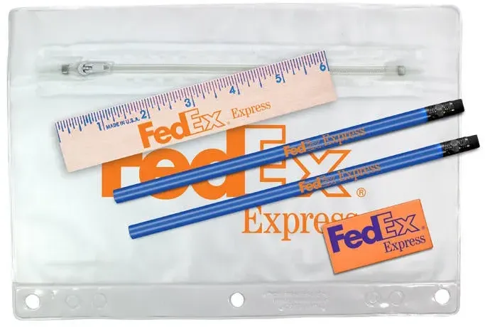 School Essentials Clear Translucent Kit with Logo Branded Pencils & Ruler