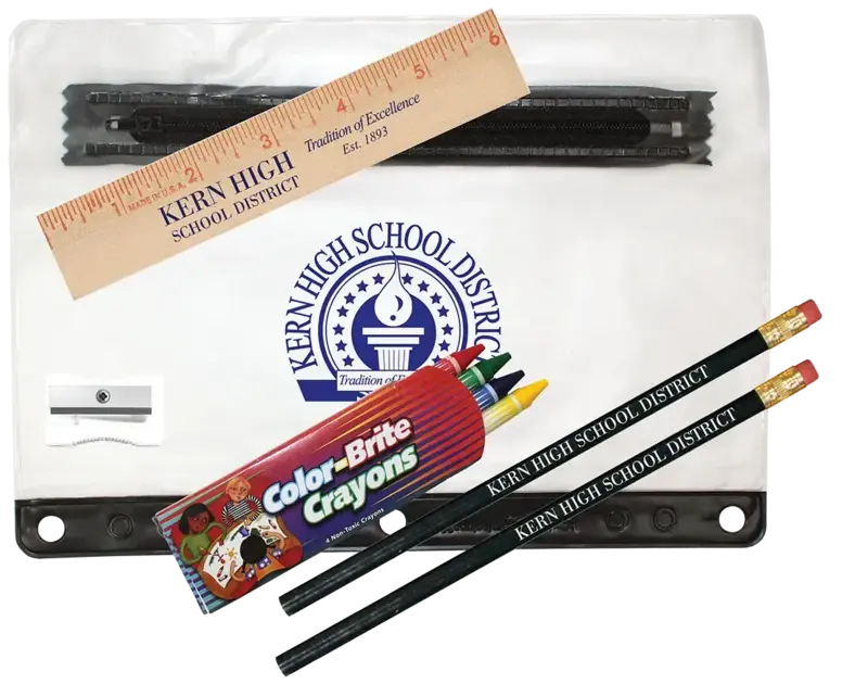 Custom School Kit: Clear Translucent Packet with Logo Branded Stationery