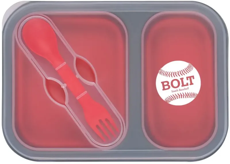 Collapsible 2-Section Food Container With Dual Utensil — view 3