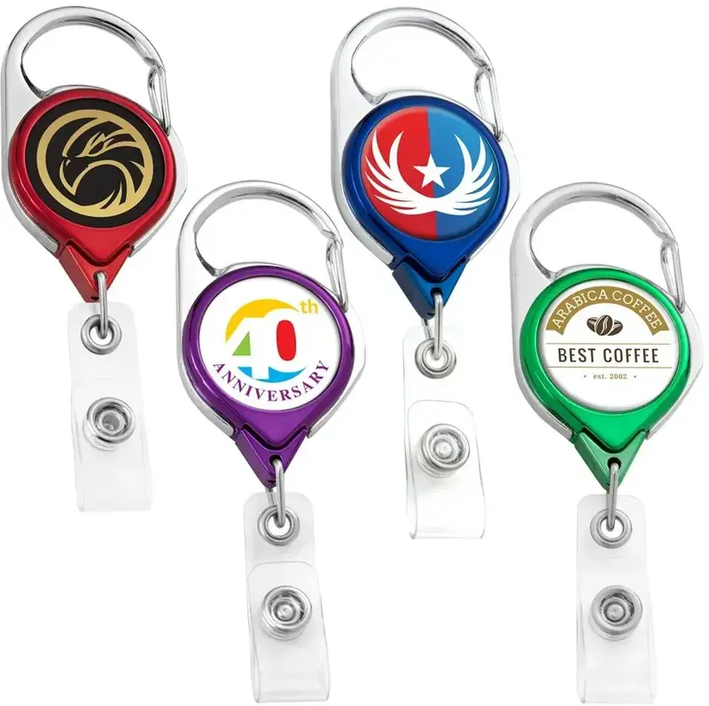 Color Chrome Carabiner Badge Reel with Belt Clip (4 Color options)