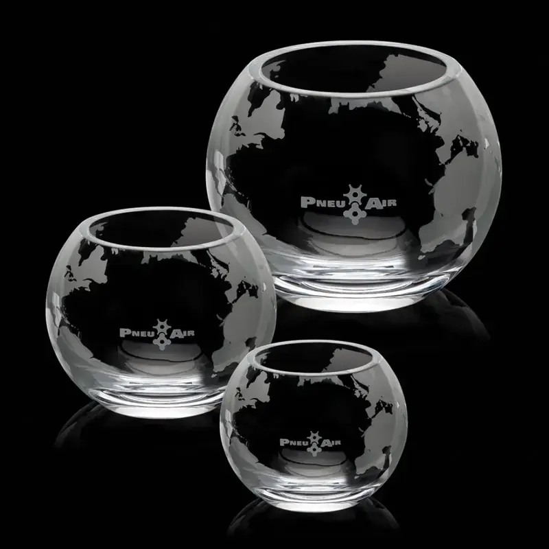 Global Excellence Etched World Globe Promotional Bowl