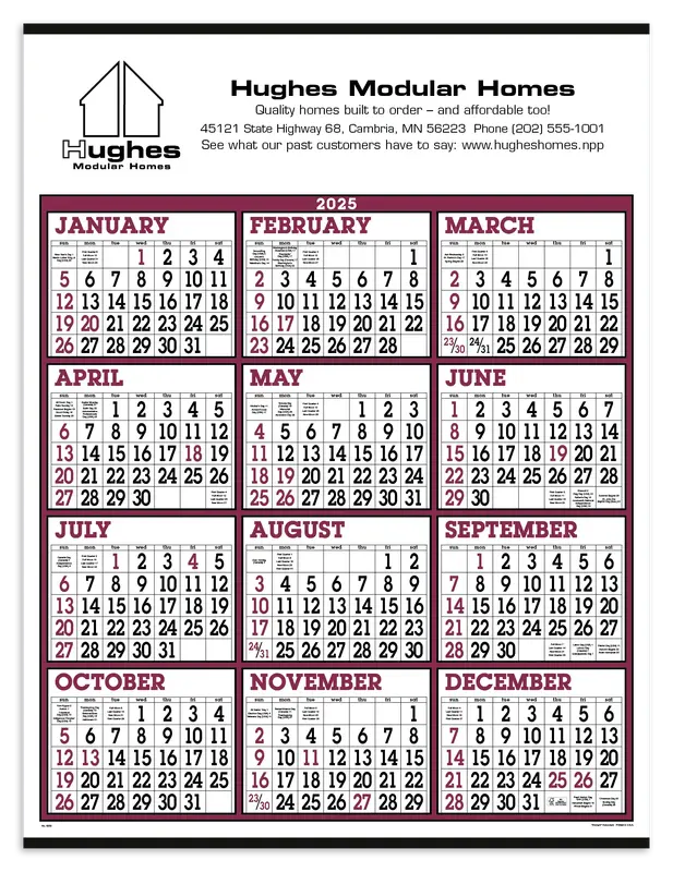 Custom Big Numbers Span-A-Year Calendar