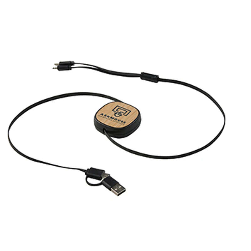 Dual Input 3-in-1 Retractable Bamboo Charge-It™ Cable