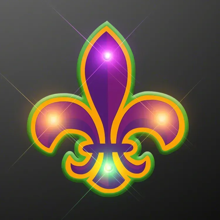 Mardi Gras Fleur De Lis Blinking LED Pin — view 2