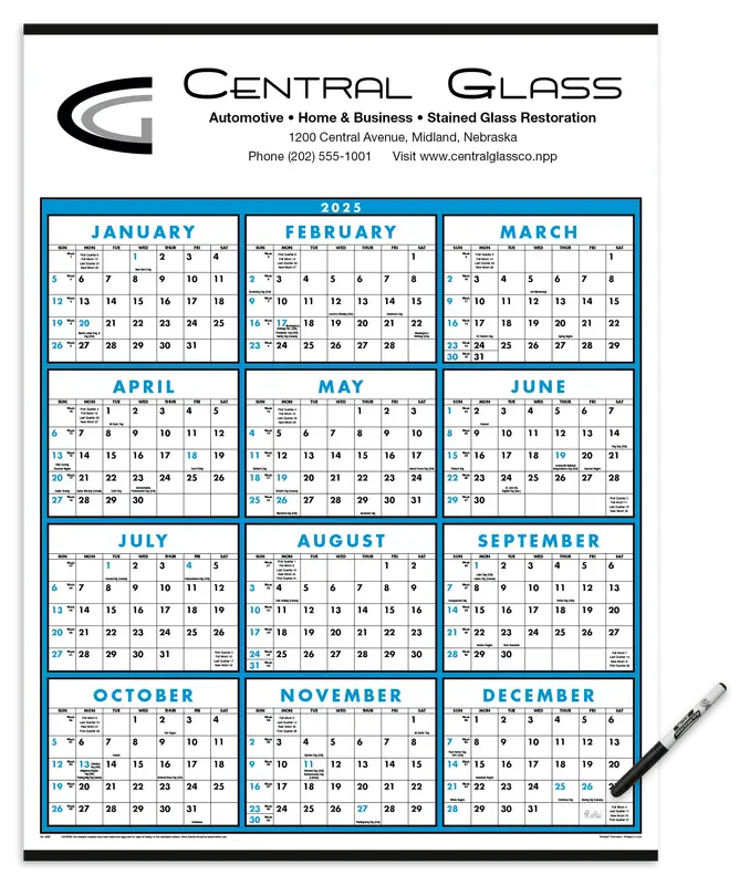 Custom Span-A-Year (Laminated with Marker) Calendar