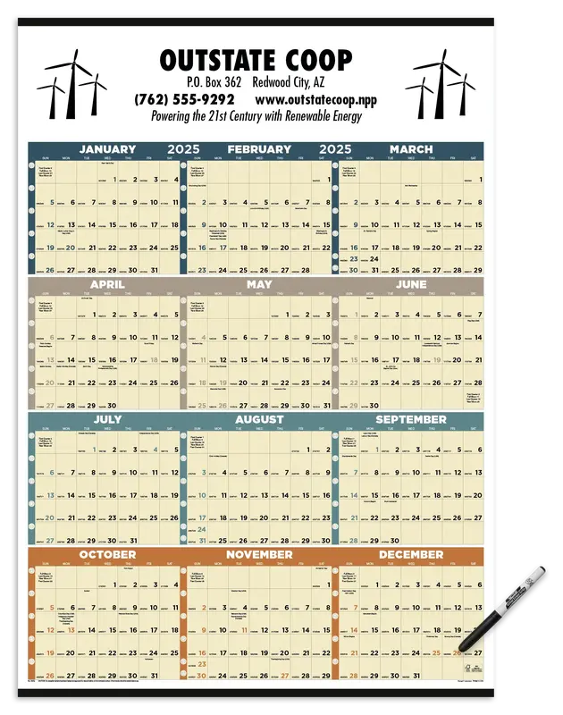 Custom Time Management Span-A-Year (Laminated w/Marker) Calendar