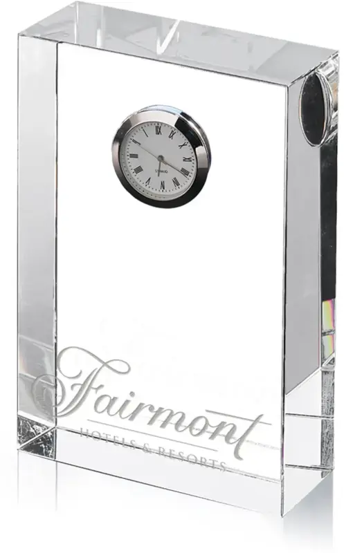 5" Devon Custom Crystal Clock - Silver Quartz Insert for Corporate Events