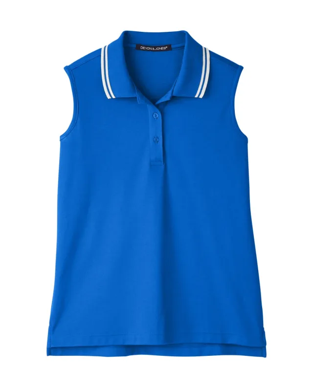 Devon & Jones CrownLux Performance® Ladies' Plaited Tipped Sleeveless Polo — view 15