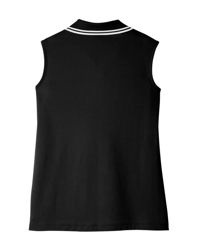 Devon & Jones CrownLux Performance® Ladies' Plaited Tipped Sleeveless Polo — view 2