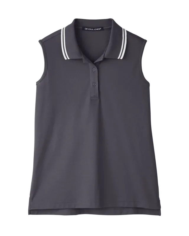 Devon & Jones CrownLux Performance® Ladies' Plaited Tipped Sleeveless Polo — view 21