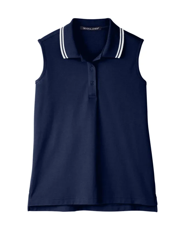 Devon & Jones CrownLux Performance® Ladies' Plaited Tipped Sleeveless Polo — view 27