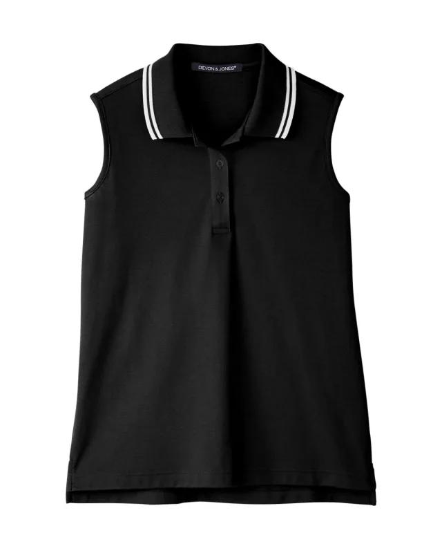 Devon & Jones CrownLux Performance® Ladies' Plaited Tipped Sleeveless Polo — view 3
