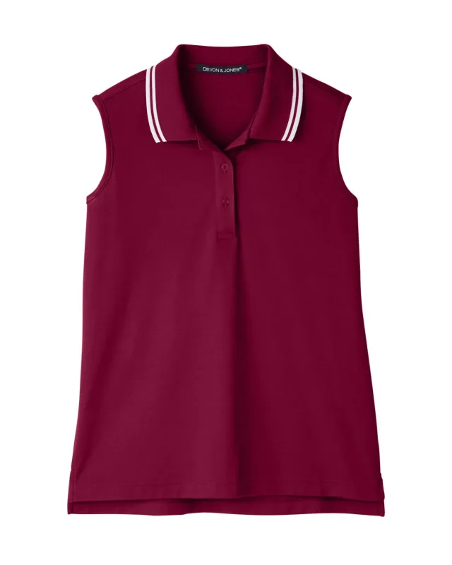 Devon & Jones CrownLux Performance® Ladies' Plaited Tipped Sleeveless Polo — view 9