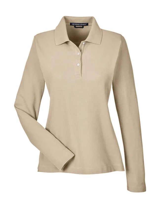 Devon & Jones Ladies' Pima Piqué Long-Sleeve Polo — view 5