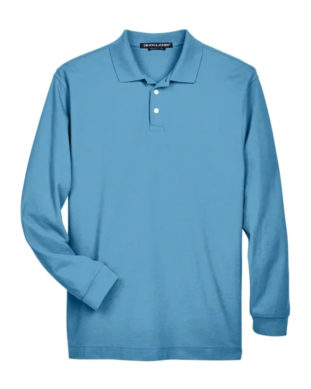 Devon & Jones Men's Pima Piqué Long-Sleeve Polo — view 3