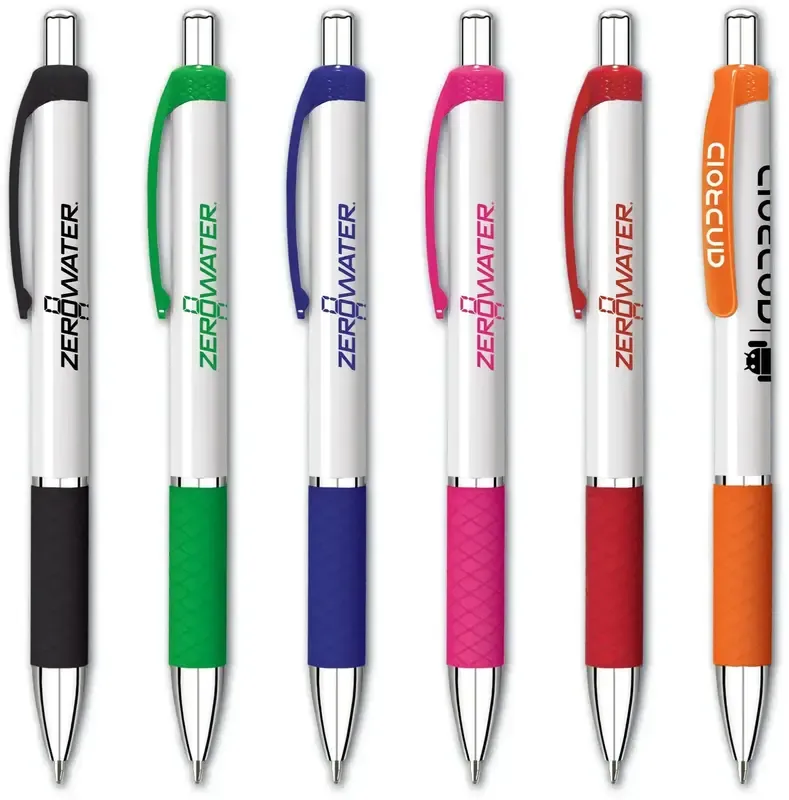 Custom Branded White Barrel Diamond Grip Pens