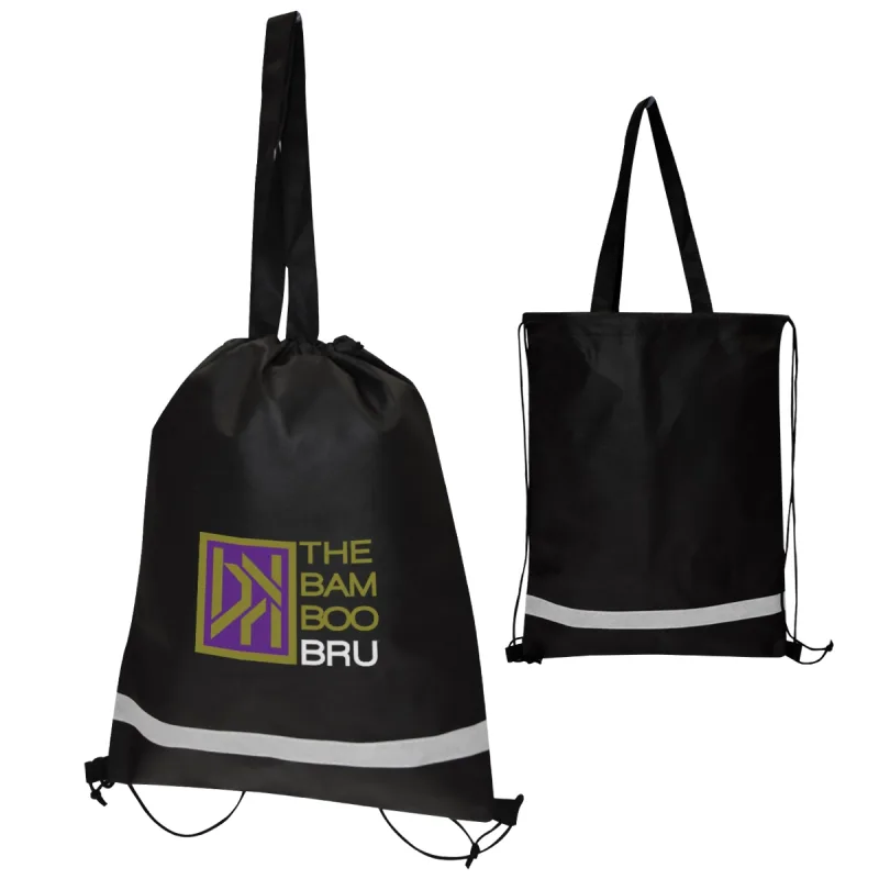 Double Feature Non-Woven Drawstring Tote Bag — view 4